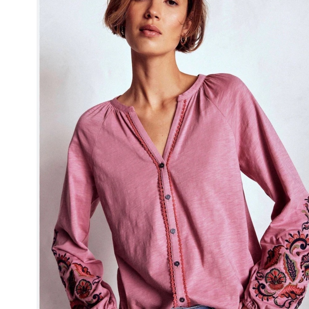Boden Alma Embroidered Shirt Pink Embroidered 6 - Picture 8 of 8